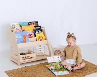 2-in-1 Kids Shelf, Montessori Bookshelf, Toy Storage, Wooden Shelf, Montessori Toy Shelf, Kids Bookcase, Montessori Furniture, Nursery Shelf