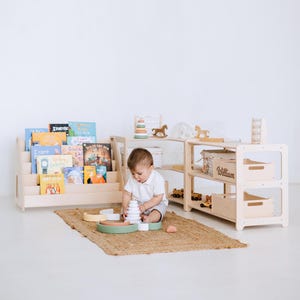 Montessori Bookshelf + Toy Storage + Corner Shelf, Toy Shelf, Montessori Shelf, Kids Furniture, Storage Organization, Montessori Furniture