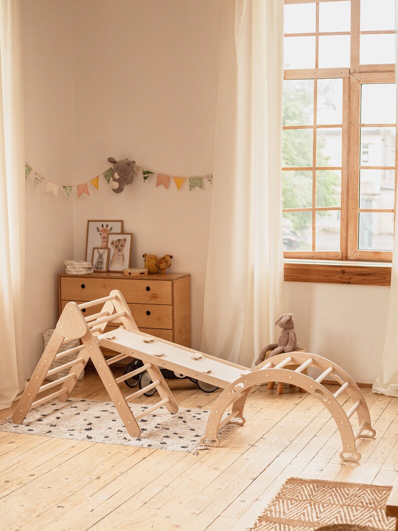 Montessori Möbel set von drei Einzelteilen, Kletterbogen Kleinkind Rampe Montessori Dreieck, Holz Gym Kletterdreieck, Klettergymnastik Dreieck Bild 3