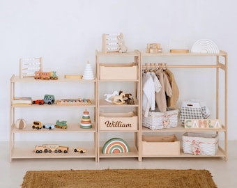 塗装済みモンテッソーリミニおもちゃ棚：バーチ合板製子供部屋収納