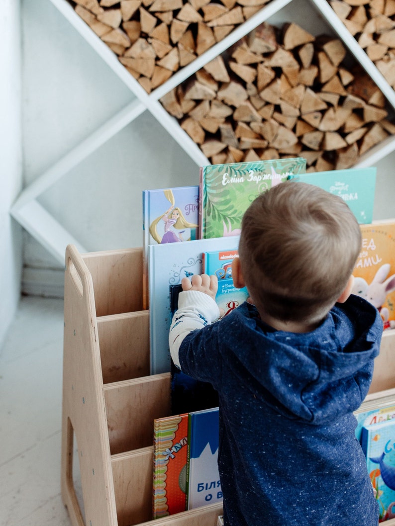 Large Montessori Bookshelf, Wooden Bookshelf, Modern Bookshelf, Kids Furniture, Montessori Furniture, Kids Bookshelf, Kids Book Storage image 5