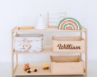 モンテッソーリおもちゃ棚、子供用収納、モダンなおもちゃ棚、合板棚