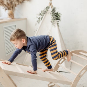 Set of 3 Items: Foldable Triangle + Climb Arch + Ramp With Slide, Toddler Climber, Montessori Climbing Furniture, Wood Climbing Gym