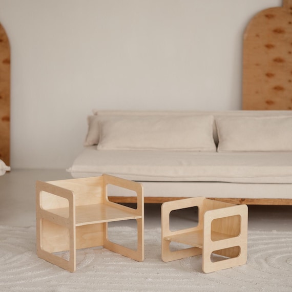 Toddler Table and Chair Set – Wooden Cube Furniture – Montessori Furniture – Kids Activity Desk – Playroom and Nursery Table Set