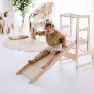 3-in-1 Toddler Tower, Montessori Tower, Foldable Kitchen Tower, Toddler Tower with Slide, Montessori Furniture, Toddler Step Stool