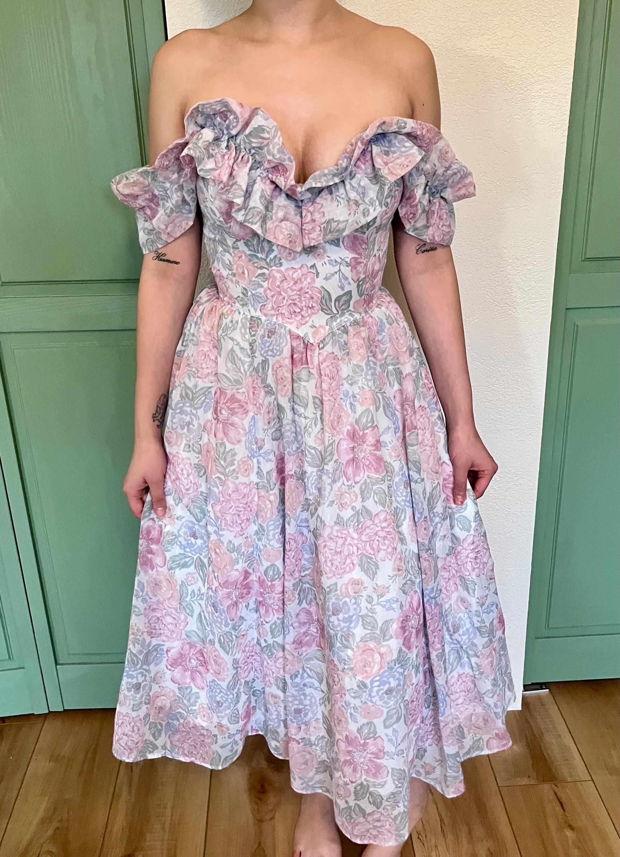 Vtg 70's Gunne Sax Dress Pink Sheer Cotton Sweetheart