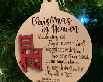 Christmas in Heaven Ornament Christmas Ornament with rocking chair Heaven Ornament remembrance ornament loss of a loved one