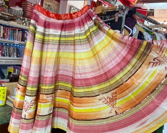 Thunderbird Swing vintage mexican souvenir skirt silk handprinted sequin waist 25"