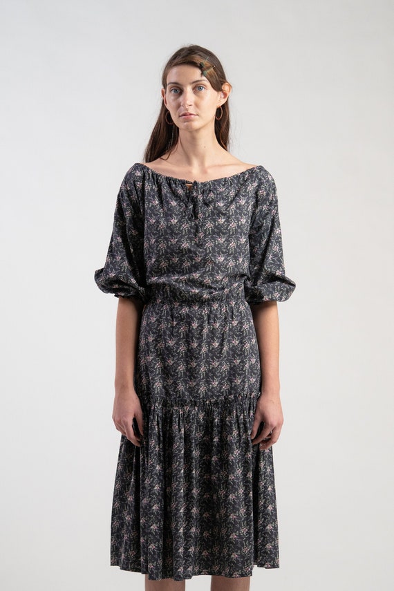 Vintage 70s Laura Ashley cotton dress. Black with
