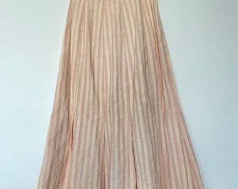 LOT_29 Vintage jaren '70 Candy Stripe Roze Perzik Katoenen Twill Plooi Midi Rok 24" taille