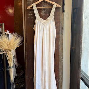 LOT Vintage 30s 1930s Silk Satin Slip Dress | Antique Ivory Bias-Cut Gown with Embroidered Lace Straps | Old Hollywood Glamour