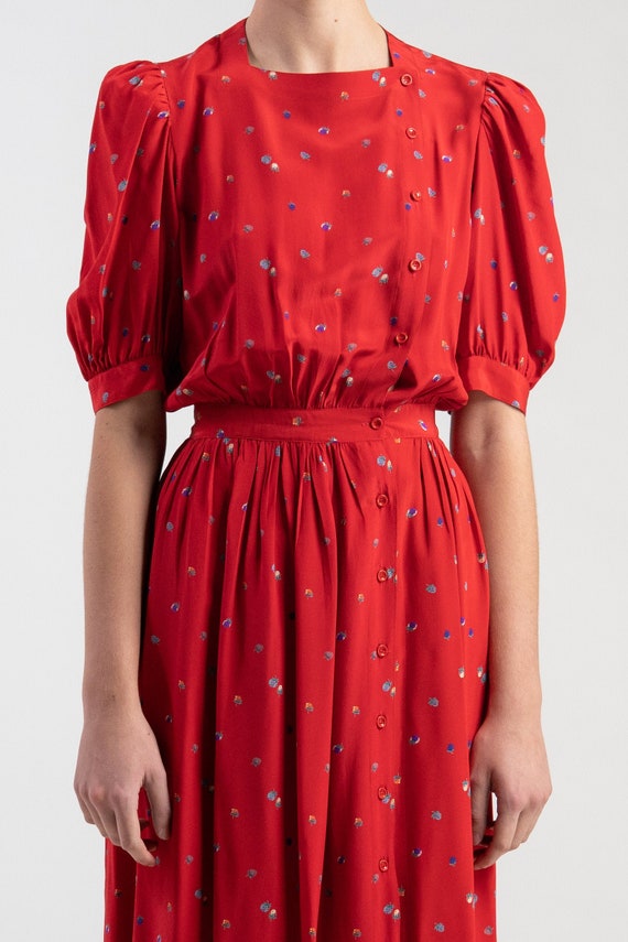 Vintage 80s Cassant silk dress. Red with strawberr