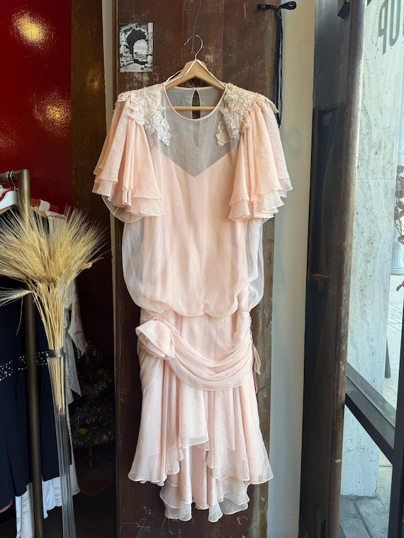 LOT Vintage 80s PROM 1980s Pink Chiffon Ruffle Dress | Deadstock With Tags  | Martinique Fashion Romantic Flutter Sleeve Cocktail Dress - Etsy