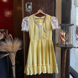 LOT Vintage 80s Yellow Swiss Cotton Dress.  Full skirt mini dress S/M
