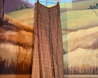 Pamela Barish designer avant garde wool tartan plain maxi skirt revered seam godets couture silk 8