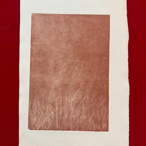 Op de afbeelding: Een bruine print van een grasveld op een witte achtergrond.