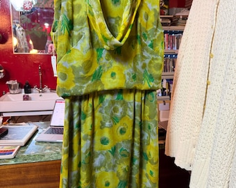 I.MAGNIN vintage dress deadstock with tag silk mid century floral 60s