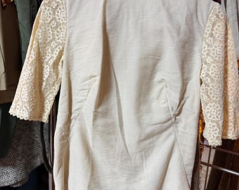 vintage silk top cotton lace sleeves 1950s