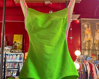 60s/70s Rare Sunborn Ohrbach's Western Germany One piece low back knitted green swimsuit deadstock vintage swim