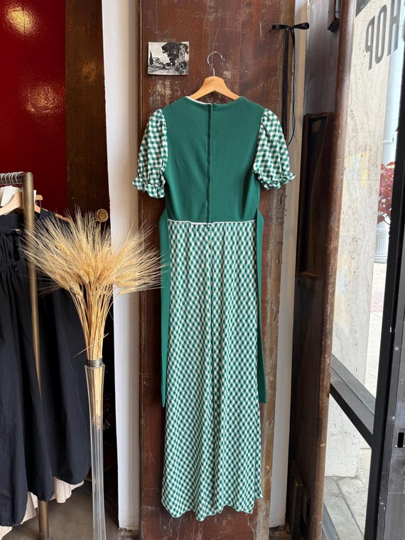 LOT_29 Patricia Fair Green Gingham Plaid Prairie Puff Sleeve 70s Dress Vintage S/M gunne sax style