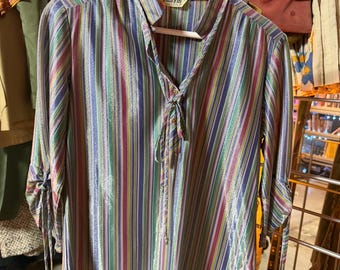 That's It California vintage 1970s lurex shiny muted rainbow shirt disco striped