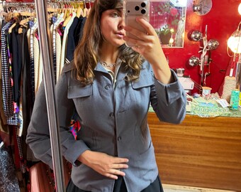 70s charcoal grey jacket GLASS apparel vintage elastic waist 32-36