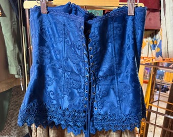 Frederick's of Hollywood 90s HALTER corset jacquard blue vintage