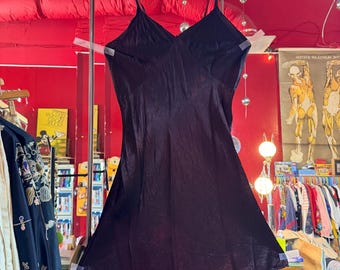early 30s slip dress tricot nylon black bias cut M