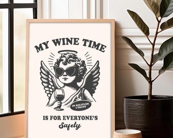 Wine Time Poster, Vintage Style Wine Poster, Vintage Style Wall Art Kitchen, Retro Wall Art Kitchen, Retro Style Posters for Wine Lover