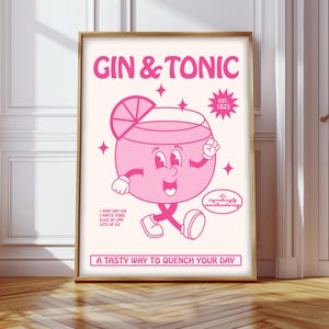 Gin Tonic Retro Cartoon Prints, Retro Cocktails Drucken, Gin Tonic Druck, Gin Tonic Poster, Gin Tonic Poster, Gin Tonic Bild