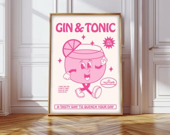 Gin and Tonic Retro Cartoon Prints, Retro Cocktails Print, Gin and Tonic Print, Gin Tonic Poster, Gin and Tonic Poster, Gin Tonic Picure