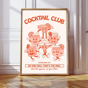 Retro Charakter Cocktail Drucke, Retro Cocktails Druck, Retro Cocktail Club Poster, Cartoon Cocktail Drucke, Retro Cartoon Cocktails
