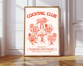Retro Character Cocktail Prints, Retro Cocktails Print, Retro Cocktail Club Poster, Cartoon Cocktail Prints, Retro Cartoon Cocktails