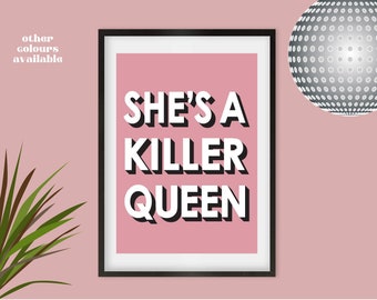 Queen Lyric Print, She's a Killer Queen Lyric Print, Music Print, Lyric Poster, Music Poster, 70's Rock Music Poster, Queen Poster