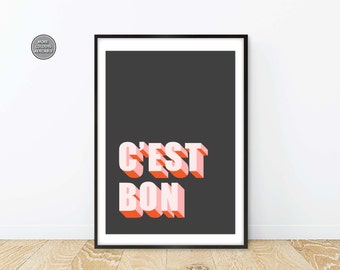 C'est Bon Print, French Slogan Poster, French Slogan Poster, French Typography Prints, Inspirational Wall Art, Cest Bon Poster