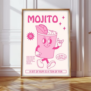 Retro Charakter Mojito Print, Retro Cartoon Cocktail Print, Retro Mojito Print, Mojito Print Retro, Retro Mojito Poster, Bar Warenkorb Dekor