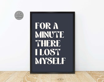 Radiohead Lyric Print, Karma Police Lyrics Print, Lost Myself Lyric Poster Radiohead, For A Minute There Radiohead