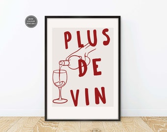 Plus De Vin Poster, French Typography Prints, More Wine Wall Art, French Trendy Slogan Print More Wine, Modern LIne Art Posters