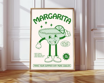 Impression cocktail dessin animé rétro, impression margarita rétro, impression cocktail rétro, impression margarita rétro, affiche margarita rétro, déco chariot bar