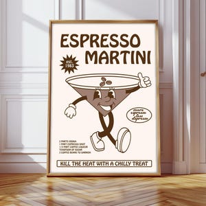 Retro Cartoon Cocktail Print, Retro Cocktail Print, Retro Espresso Martini Print, Espresso Martini Rezept, Mehr Espresso Weniger Depresso