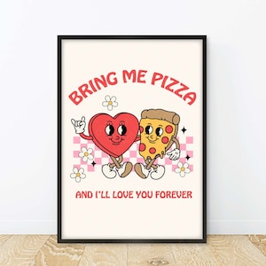 Retro Cartoon Pizza Poster, Retro Pizza Poster, Pizza Cartoon Print, Bring Me Pizza Picture, Retro Kitchen Wall Art