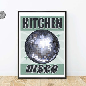 Glitterball Kitchen Disco Print, Discoball Kitchen Poster, Glitterball Kitchen Disco Poster, Disco Wall Art, Glitterball Wall Art