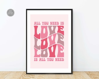 All You Need Is Love Print, Beatles Inspired Lyrics Songs Print, Beatles Inspired Lyrics Poster, 60s Music Poster, 60s Lyrics Art