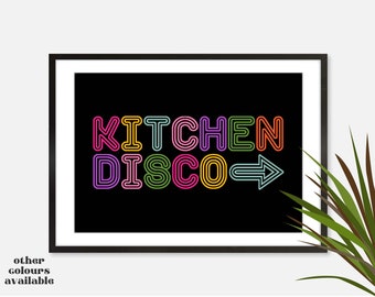 Kitchen Disco Print, Kitchen Disco Poster, Multi Colour Kitchen Disco Print, Kitchen Prints, Wall Art Kitchen