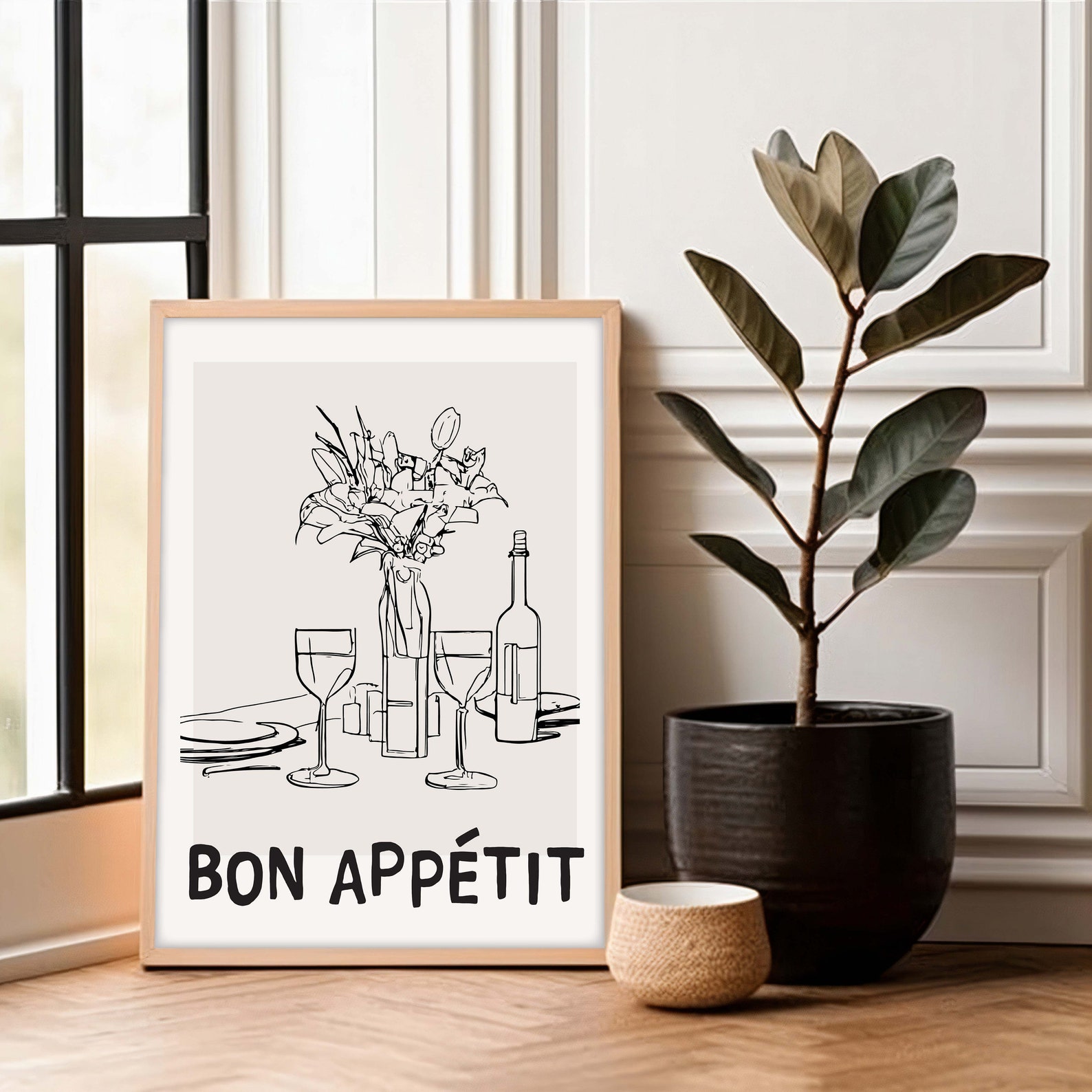set of 2 bon appetit prints, retro cooking prints,... Bon Appetit Poster, Line Art Bon Appetit Prints, French Slogan Kitchen ...