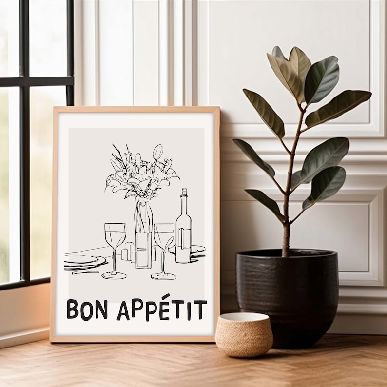 Bon Appetit Poster Line Art Bon Appetit Prints French Slogan - Etsy