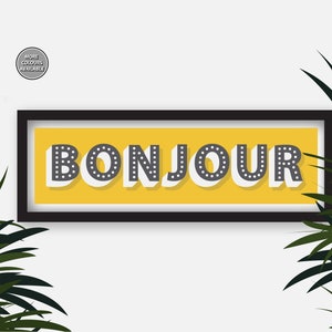 Bonjour Framed Print, Hallway Print Bonjour, Framed Bonjour Print, Panoramic Framed Print, Bonjour Typography Print, Hallway Slogan Prints