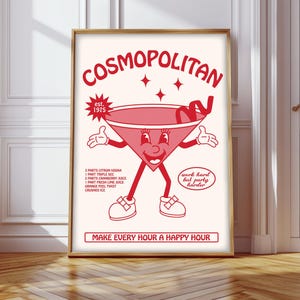 Retro Cartoon Cocktail Prints, Retro Cocktail Prints, Retro Cartoon Cosmo Print, Cosmopolitan Cocktail Poster Retro