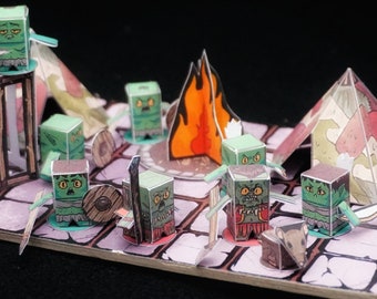 DND Goblin Camp Papercraft: Printable Dungeon Mini (PDF)