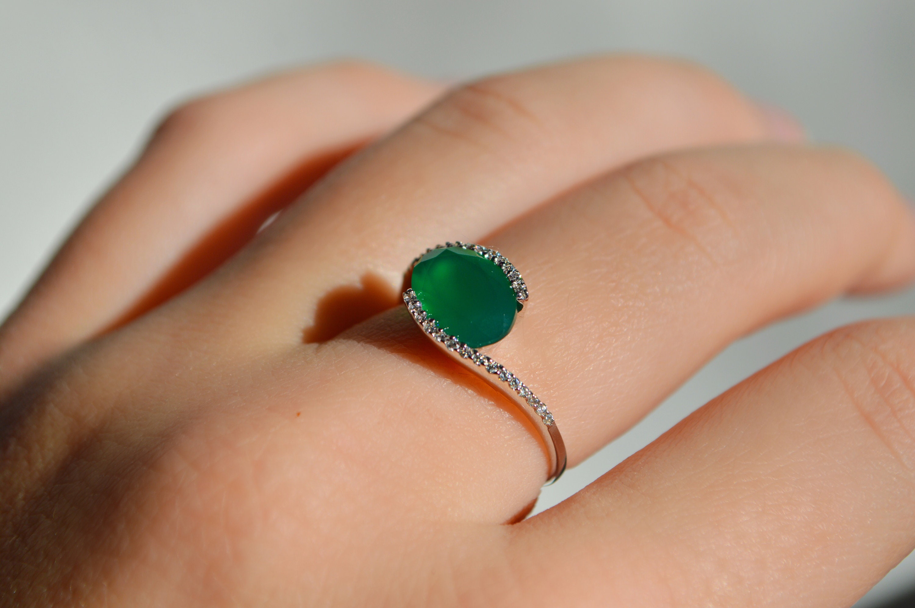 Green Agate Ring Silver Ring Cubic Zirconia Ring Gemstone Etsy